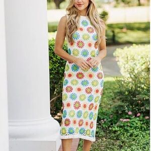 NWT J. MARIE crochet maxi Floral Crochet Sleeveless Dress size small